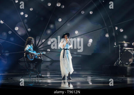 Tel Aviv, Israel. 16. Mai, 2019. Lettische band Karussell führt auf der Bühne im zweiten Halbfinale des Eurovision Song Contest 2019. Credit: Ilia Yefimovich/dpa/Alamy leben Nachrichten Stockfoto