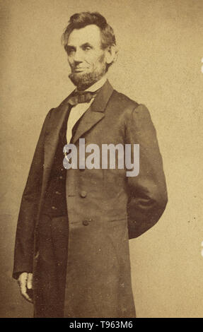 Abraham Lincoln, der mit einem Arm hinter seinem Rücken, 1864. Mathew B. Brady, Fotograf (Amerikanische, ca. 1823 - 1896). Stockfoto