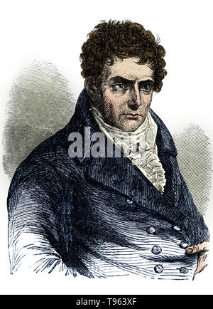 Robert Fulton (November 14, 1765 - Februar 24, 1815) war ein US-amerikanischer Ingenieur und Erfinder. Er begann als Porträtmaler, und 1787 nach England, wo er seine Kreativität auf technische Herausforderungen konzentrieren und wurde in einem Projekt ein Kanalsystem zu Design verschoben. Er war ein englisches Patent im Jahr 1794 für seine erste Erfindung, eine geneigte Ebene System für das Schleppen Kanalboote über schwieriges Gelände gewährt. Stockfoto