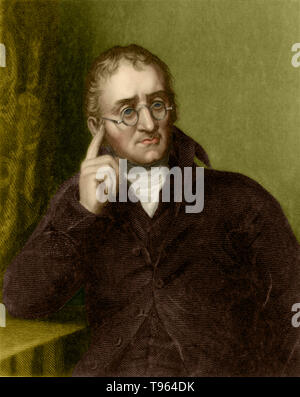 John Dalton (September 6, 1766 - Juli 27, 1844) war ein englischer Chemiker, Meteorologen und Physiker. Obwohl er sich am besten für seine Pionierarbeit in der Entwicklung der modernen Atomtheorie bekannt ist, begann er ein meteorologisches Tagebuch 1787, in der er mehr als 200.000 Bemerkungen eingetragen. Stockfoto