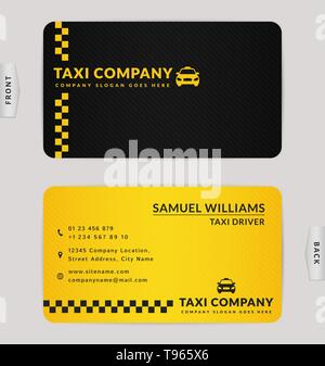Business Card Design in Schwarz und Gelb. Stilvolle vector Template für Taxiunternehmen. Stock Vektor