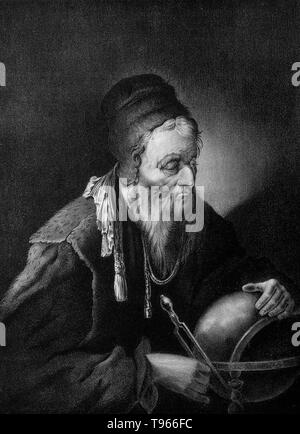 Michel De Nostredame alias Nostradamus (Dezember 14 oder 21 1503 - Juli 2, 1566) war ein französischer Apotheker und renommierte Sehers. Er schrieb ein Almanach für 1550 und als Ergebnis ihrer Erfolg, fuhr fort, sie schreiben für die künftigen Jahre, als er begann seine Arbeit als Astrologe für verschiedene wohlhabende Mäzene. Seine Les Propheties, eine Sammlung von 942 poetische Vierzeiler Vorhersage zukünftiger Ereignisse. Sein Buch, die zum ersten Mal im Jahre 1555 veröffentlicht wurde, hat selten Vergriffen seit seinem Tod gewesen. Stockfoto