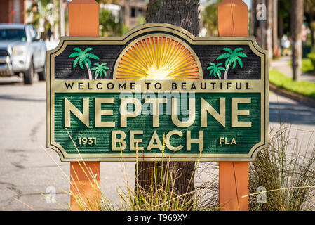 Neptune Beach willkommen Anmelden Nordostflorida, östlich von Jacksonville. (USA) Stockfoto