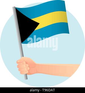 Bahamas Fahne in der Hand. Patriotischen Hintergrund. Flagge der Bahamas Vector Illustration Stock Vektor