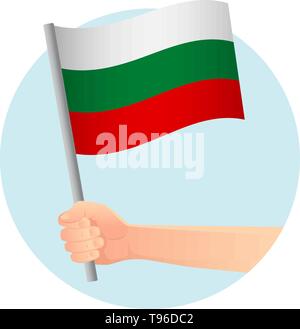 Bulgarien Fahne in der Hand. Patriotischen Hintergrund. Nationalflagge von Bulgarien Vector Illustration Stock Vektor