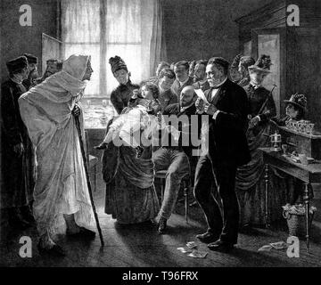 Tollwut Impfung in der Klinik von Pasteur in Paris. Louis Pasteur (Dezember 27, 1822 - September 28, 1895) war ein französischer Chemiker und bakteriologe, der die Wissenschaft der Mikrobiologie gegründet. Weide entdeckt, dass Krankheit verursacht wurde, könnte durch Bakterien übertragen von Person zu Person (die Mikrobe Theorie der Krankheit). Er entwickelte auch Impfstoffe gegen Tollwut und Milzbrand. Pasteur fand auch, daß leicht Heizung Nahrungsmittel und Getränke aus Säuern bewahren konnte. Stockfoto