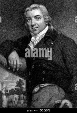 Edward Jenner (17. Mai 1749 - 26. Januar 1823) war ein englischer Arzt und Wissenschaftler, war der Pionier der Pockenimpfstoff, erste Impfstoff, der Welt. Seine Arbeit wird gesagt, mehr Leben als die Arbeit anderer Menschen gerettet zu haben. In der Zeit von Jenner, Pocken starben rund 10 Prozent der Bevölkerung, mit der Zahl so hoch wie 20 Prozent in Städten und Gemeinden, in denen Infektionen leichter ausbreiten. Dichtfläche Kupferstich von Mackenzie, 1802, nachdem Johannes Raphael Smith, 1800. Stockfoto