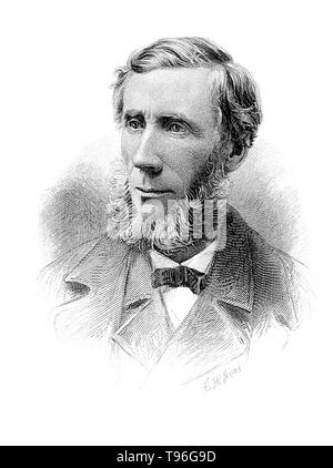 John Tyndall (2. August 1820 - Dezember 4, 1893) war ein irischer Physiker und medizinische Erzieher. Beginnend in den späten 1850s, Tyndall studierte die Wirkung der strahlende Energie auf die Bestandteile der Luft. Er war der Erste, der richtig die relative Infrarot absorbierenden Befugnisse der Gase Stickstoff, Sauerstoff, Wasserdampf, Kohlendioxid, Ozon und Methan. Dichtfläche Gravur von Charles Henry Jeens, 1874. Stockfoto