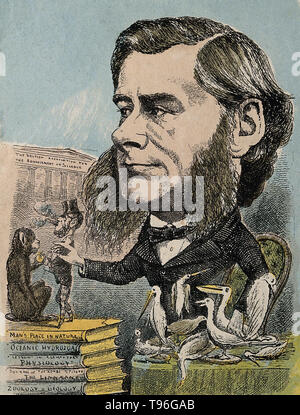 Thomas Henry Huxley (4. Mai 1825 - 29. Juni 1895) war ein englischer Biologe, als "'Darwin Bulldogge'' für seine Befürwortung von Charles Darwins Theorie der Evolution bekannt. Huxleys berühmte 1860 Aussprache mit Samuel Wilberforce war ein wichtiger Moment in der breitere Akzeptanz der Evolution, und in seiner eigenen Karriere. Huxley war langsam zu einigen von Darwins Ideen, wie Gradualismus akzeptieren, und war unbestimmt über die natürliche Selektion, aber trotz dieser war er in seinen öffentlichen Unterstützung von Darwin von ganzem Herzen. Stockfoto
