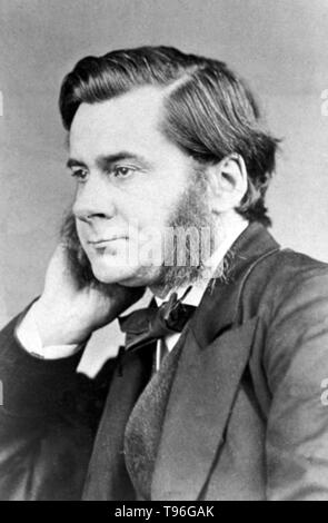 Thomas Henry Huxley (4. Mai 1825 - 29. Juni 1895) war ein englischer Biologe, als 'Darwin Bulldogge' für seine Befürwortung von Charles Darwins Theorie der Evolution bekannt. Huxleys berühmte 1860 Aussprache mit Samuel Wilberforce war ein wichtiger Moment in der breitere Akzeptanz der Evolution, und in seiner eigenen Karriere. Huxley war langsam zu einigen von Darwins Ideen, wie Gradualismus akzeptieren, und war unbestimmt über die natürliche Selektion, aber trotz dieser war er in seinen öffentlichen Unterstützung von Darwin von ganzem Herzen. Stockfoto