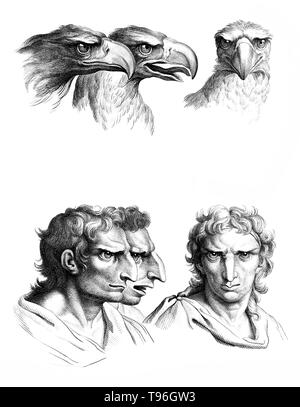 Das Ziel der Physiognomie Charakter ist nach Funktionen des Gesichts zu beurteilen. Charles Le Brun (Februar 24, 1619 - Februar 12, 1690) war ein französischer Maler, Kunsttheoretiker, Raumausstatter und Maler Louis XIV. Stockfoto