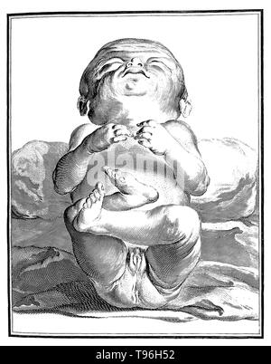 Comte de Buffon: Histoire Naturelle, V. III. Zeichnung von einem menschlichen Baby. , Die Histoire Naturelle générale et particulière, avec la Beschreibung du Cabinet du Roi (natürliche Geschichte, Allgemeine und Besondere, mit einer Beschreibung des Königs Schrank) ist eine enzyklopädische Sammlung von 36 großen (Quarto) Volumes zwischen 1749-1804 von der Comte de Buffon geschrieben, und in Acht weiteren Volumes nach seinem Tod von seinen Kollegen fortgesetzt. Stockfoto