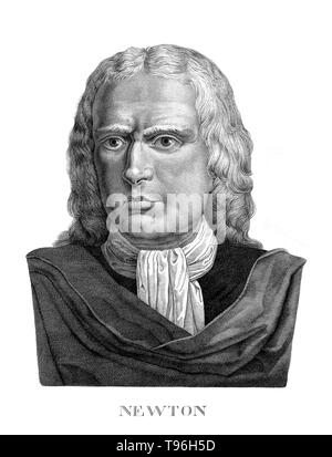 Isaac Newton (Dezember 25, 1642 - März 20, 1727) war ein englischer Physiker, Mathematiker, Astronom, Philosoph, Alchemist, und Theologe. Seine Monographie "Philosophiae Naturalis Principia Mathematica", im Jahr 1687 veröffentlicht wurde, legt die Grundlagen für die meisten der klassischen Mechanik. In dieser Arbeit, Newton beschrieben Universal Gravitation und die drei Gesetze der Bewegung, die die wissenschaftliche Ansicht des physikalischen Universums für die nächsten drei Jahrhunderte dominiert. Stockfoto