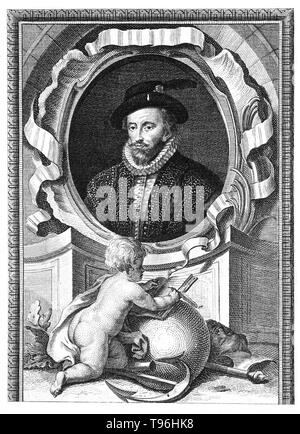 Walter Raleigh (1554 - 29. Oktober 1618) war ein englischer Aristokrat, Schriftsteller, Dichter, Soldat, Höfling, Spion und Explorer. Er ist vor allem für die Popularisierung des Tabaks in England erinnert. Sein Plan 1584 für die Ansiedlung in Nordamerika endete im Versagen auf Roanoke Island, aber den Weg für die spätere Kolonien. Stockfoto