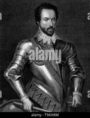 Walter Raleigh (1554 - Oktober 29,1618) war ein englischer Aristokrat, Schriftsteller, Dichter, Soldat, Höfling, Spion und Explorer. Er ist vor allem für die Popularisierung des Tabaks in England erinnert. Sein Plan 1584 für die Ansiedlung in Nordamerika endete im Versagen auf Roanoke Island, aber den Weg für die spätere Kolonien. Stockfoto