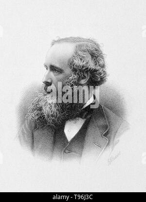 James Clerk Maxwell (1831-1879), der schottische Physiker, deren wichtigste Arbeit war auf Licht und elektromagnetische Wellen. Er zeigte, dass oszillierende Gebühren produziert Wellen in ein elektromagnetisches Feld, und dass diese Wellen hatte die gleiche Geschwindigkeit wie Licht. Dieses führte ihn, andere Formen der elektromagnetischen Strahlung, wie beispielsweise Funkwellen zu prognostizieren. Seine Gleichungen eingeführt, den Wert c für die Lichtgeschwindigkeit. Er arbeitete auch an den Bewegungen der Moleküle in einem Gas und zeigte, dass die Ringe des Saturn muss aus einer Vielzahl von Partikeln sein. Stockfoto