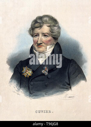 Georges Cuvier (August 23, 1769 - Mai 13, 1832) war ein französischer Naturforscher und Zoologe, manchmal auch als "Vater der Paläontologie". Er entstand ein System der zoologischen Klassifikation, die Tiere nach den Strukturen ihrer Skelette und Organe gruppiert. Cuvier erweitert sein System zu Fossilien; seine Rekonstruktion der ausgestorbenen Tiere sah, auf der Grundlage ihrer Skelettreste, stark erweiterte die Wissenschaft der Paläontologie. Stockfoto