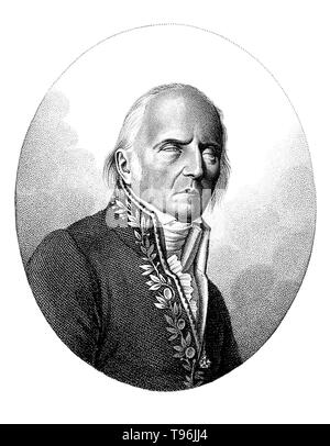 Jean-Baptiste Pierre Antoine de Monet, Chevalier de La Marck (1. August 1744 - 18. Dezember 1829), bekannt häufig einfach als Lamarck, war ein französischer Naturforscher. Er war ein Soldat, Biologe, akademischen und einer der ersten Verfechter der Idee, dass die Evolution aufgetreten und im Einklang mit den natürlichen Gesetzen verlaufen ist. Seine Evolutionstheorie beruht auf der Idee, dass erworbene Eigenschaften vererbt werden. Nach 1800 setzte er allgemeine Ideen auf Pflanzen- und Tierarten, die er glaubte, waren nicht ''Fix''. Stockfoto