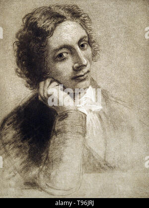 John Keats (31. Oktober 1795 - 23. Februar 1821) war ein englischer Dichter der Romantik. Er war einer der wichtigsten Figuren der zweiten Generation der romantischen Dichter, zusammen mit Lord Byron und Percy Bysshe Shelley, trotz seiner Werke, die in der Publikation nur für vier Jahre vor seinem Tod von der Tuberkulose im Alter von 25 Jahren. Stockfoto