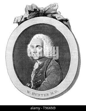 William Hunter (Mai 23, 1718 - März 30, 1783) war ein schottischer Anatom und Arzt. Jäger als resident Schüler zu William Smellie und er war in der Anatomie im St George's Hospital, London ausgebildet, in der Geburtshilfe spezialisiert hat. Seine höfischen Umgangsformen und ein vernünftiges Urteil half ihm, bis er der führende obstetric Berater von London. Zu orthopädischen Chirurgen er berühmt für seine Studien über Knochen und Knorpel ist. Stockfoto