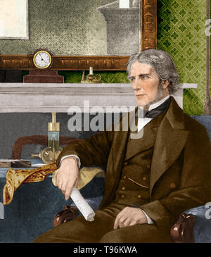 Geänderte Detail eines Gemäldes von Edward Armitage "eputation der Königlichen Gesellschaft Rat zu Michael Faraday im Mai 1858", (1871). Michael Faraday (September 22, 1791 - 25. August 1867) war ein englischer Chemiker und Physiker, der auf die Felder des Elektromagnetismus und der Elektrochemie beigetragen. Faraday mit Elektrizität und Magnetismus experimentiert und schlägt vor, dass Magnetismus wurde ein Rundschreiben. Stockfoto