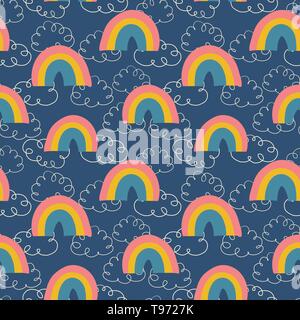 Kinder Muster Regenbogen und Wolken nahtlose Vektor Hintergrund Stock Vektor