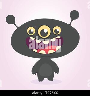 Lustige cartoon drei Augen fremd. Vector Illustration Stock Vektor