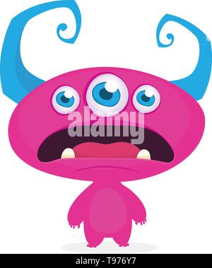 Cool cartoon Alien mit drei Augen. Vektor rosa Monster Abbildung. Halloween Design Stock Vektor