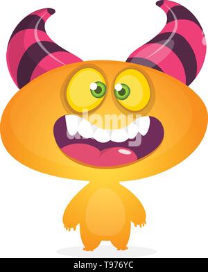 Happy cool Cartoon fette Monster. Orange und gehörnten Vektor monster Charakter Stock Vektor
