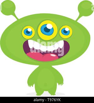 Cool cartoon Alien mit drei Augen. Vector Orange monster Abbildung. Halloween Design Stock Vektor