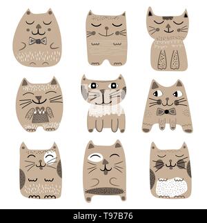 Süße Katzen. Kindisch Zeichentrickfiguren. Braun Vector Illustration. Stock Vektor