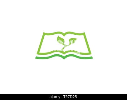 Buchen Sie Silhouette mit grünen Zweige und Blätter für Logo Design Abbildung öffnen Stock Vektor