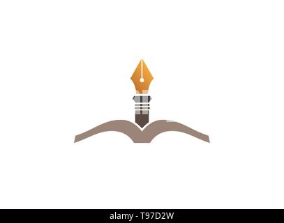 Kugelschreiber und ein Buch für Logo Design Illustration, Bildung Symbol Stock Vektor