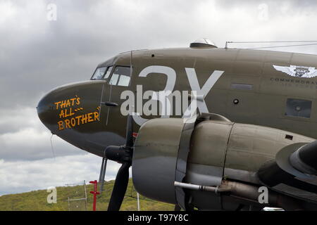 Die C-47 Dakota, die alle Bruder auf statische Anzeige am Waterbury Oxford Airport in Connecticut. Stockfoto