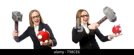 Junge Geschäftsfrau, isoliert auf weiss Stockfoto