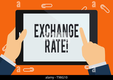 Wort schreiben Text Wechselkurs. Business foto Präsentation Wert einer Währung für die Zwecke der Umwandlung in eine andere Geschäftsmann Hand, Po Stockfoto