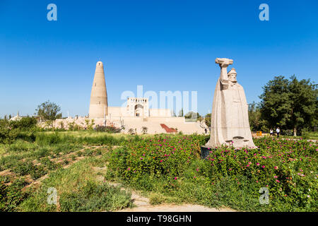 Emin Minarett, oder Sugong Tower, in Turpan, ist der größten antiken Islamischen Turm in Xinjiang, China. 1777 erbaut, seine graue Steine Form 15 verschiedenen Pa Stockfoto