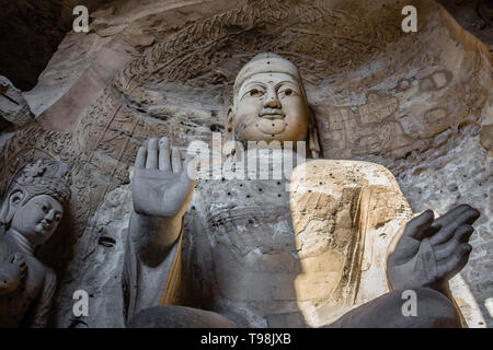 Aug 2014, Datong, China: Buddha Statue at Yungang Grotten in Datong, Provinz Shanxi, China Stockfoto