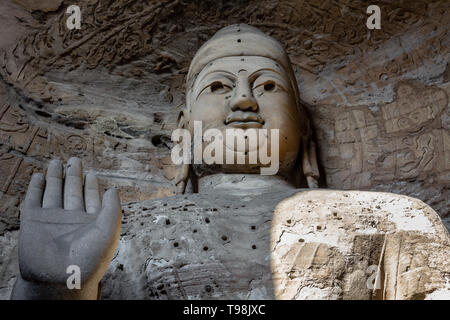 Aug 2014, Datong, China: Buddha Statue at Yungang Grotten in Datong, Provinz Shanxi, China Stockfoto