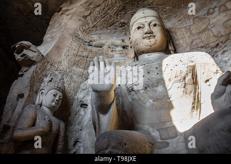 Aug 2014, Datong, China: Buddha Statue at Yungang Grotten in Datong, Provinz Shanxi, China Stockfoto