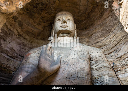 Aug 2014, Datong, China: Buddha Statue at Yungang Grotten in Datong, Provinz Shanxi, China Stockfoto