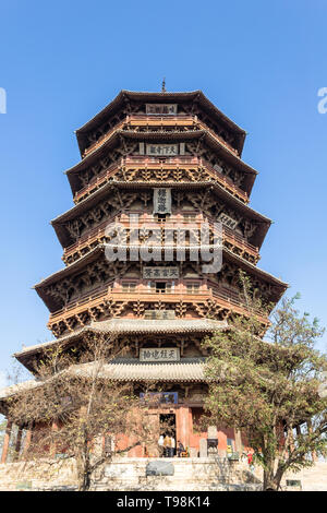 Aug 2014, Yingxian, China: hölzerne Pagode von Yingxian, in der Nähe von Datong, Provinz Shanxi, China. Unesco Weltkulturerbe, ist die älteste und größte voll Stockfoto