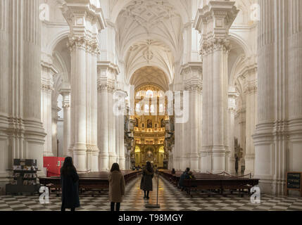 Das Kirchenschiff der Kathedrale. Vollständiger Name, Santa Iglesia Catedral Metropolitana de La Encarnacion, oder der Metropolitan Kathedrale der Menschwerdung, Granada, Stockfoto