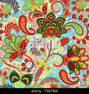 Paisley nahtlose Muster mit Blumen im indischen Stil. Florale vector Hintergrund Stock Vektor