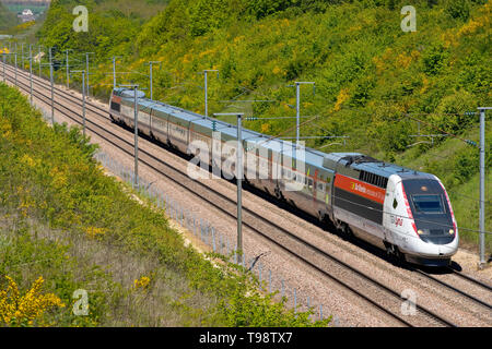 TGV Lyria in Yonne, Burgund, Frankreich, Schweiz Stockfoto