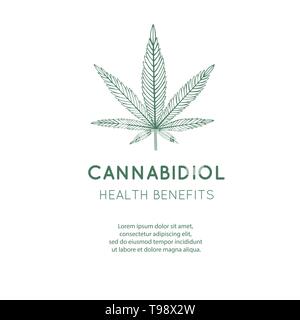 Vektor Hand gezeichnet Symbol von Cannabis, Marihuana. Arzneimittel Cannabidiol Stock Vektor