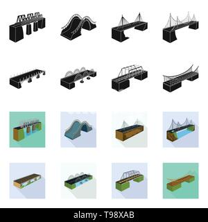 Brücke, modern, Fußgängerzone, montiert, Felsen, Gebäude-, Mobile-, See-, Eisenbahn-, Beton-, Umzugs-, Lift,, Hängen, Eisenbahn, lange, Ziegel, Autobahn, Spalten, Ufer, Fluss, Handläufe, Support, verstellbar, Metall, Alte, Ufer, Wasserfall, Spalte, Straße, Bau, Anschluss, entwerfen, konstruieren, side, Brückenbau, Architektur, Sehenswürdigkeiten, Struktur, Kreuzung, Sicht, Set, Vector, Icon, Illustration, isoliert, Sammlung, Element, grafische Zeichen zusammengesetzt, Vektor, Vektoren, Stock Vektor