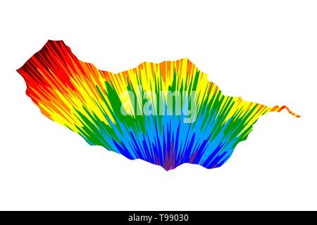 Madeira - Karte ist Rainbow abstrakte farbenfrohe Muster entworfen, Autonome Region Madeira Karte aus Farbe Explosion, Stock Vektor