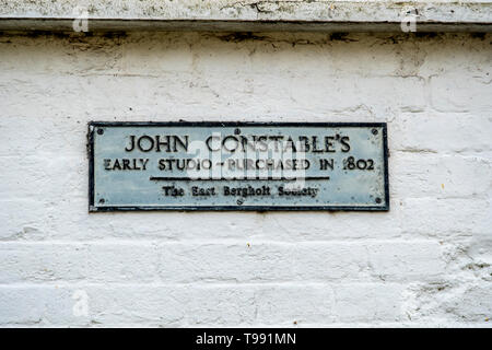 Zeichen auf eine Hütte, die einst das Atelier des berühmten Malers John Constable. Stockfoto
