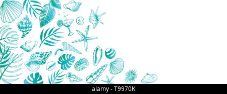 Vektor seashell Doodles vollständigen Vektor großes Banner Stock Vektor